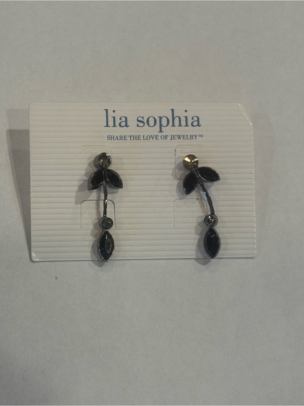 NWT Lia Sophia Jet Black Leaf Dangle Earrings